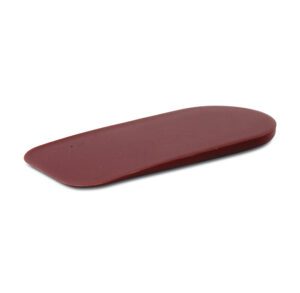 Slim maroon eyeglass case with rounded edges.