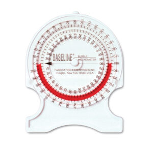 A transparent circular slide rule with red markings for calculations.