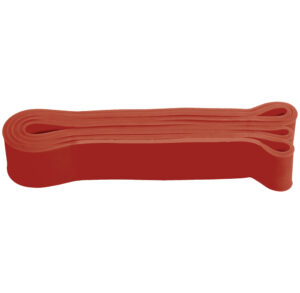 A red resistance loop band for exercise and strength training.