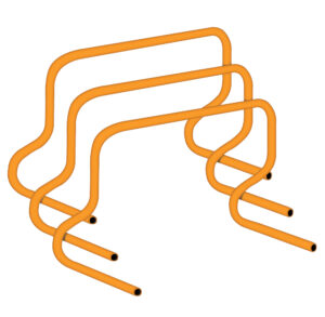 A set of three orange agility hurdles for athletic training.