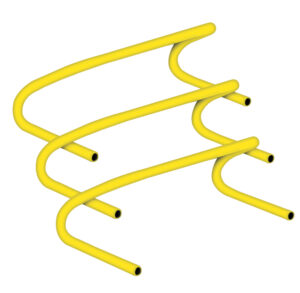Yellow agility ladder with curved rungs for training.
