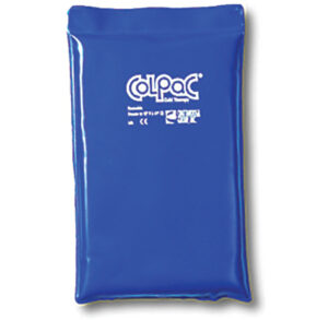 Blue reusable cold pack for injury relief or cooling.