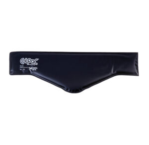 Black neoprene paddle blade cover with logo on top left.