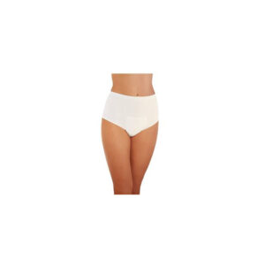 White high-waisted women's underwear on a model against a plain background.