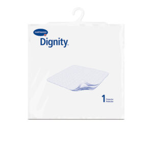 Package of Dignity incontinence pads with one pad inside.