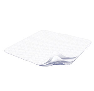 White quilted mattress protector with corner elastic bands.