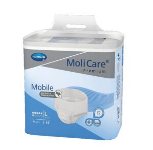 Pack of MoliCare Mobile adult diapers for incontinence care.