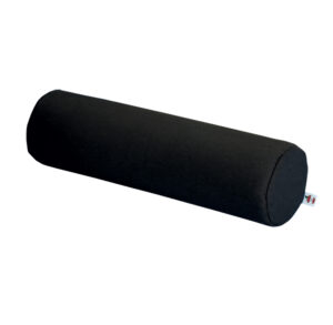 A black cylindrical bolster pillow on a white background.