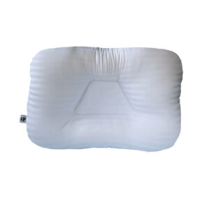Ergonomic white memory foam pillow with contour design for neck support.
