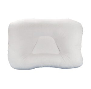 A white contoured memory foam pillow with a central head cradle.