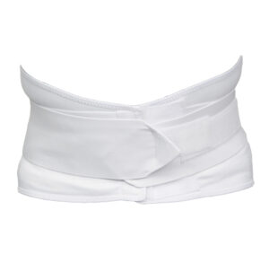 A white fabric waist belt with a layered design.