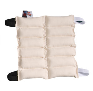 Beige weighted vest with adjustable straps and pockets for weights.
