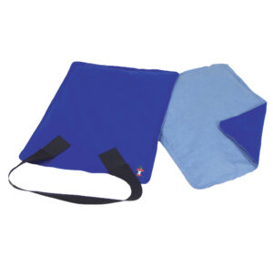 Blue cooling or ice packs with straps for injury relief.