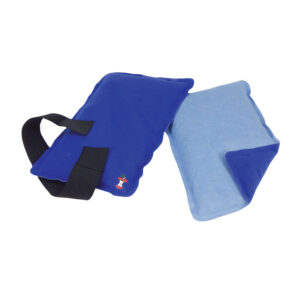 Blue wrist or ankle weights with adjustable straps for exercise.