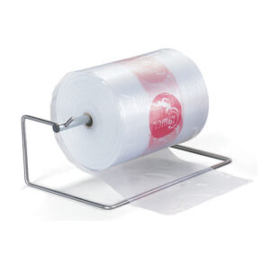 A roll of bubble wrap on a metal stand.