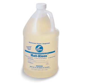 A gallon jug of Multi-Kleen disinfectant cleaner with a handle.