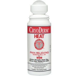 A bottle of CeraDerma Heat pain-relieving gel.