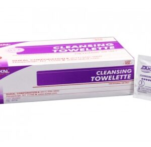 Box and packet of lavender-scented cleansing towelettes.