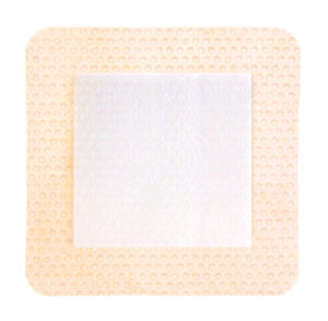 A beige adhesive bandage with a white absorbent pad in the center.