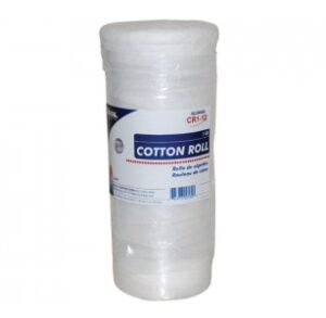 A roll of white cotton balls in plastic packaging.