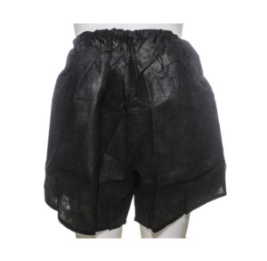 Black high-waisted shorts with a ruffled waistband and textured fabric.