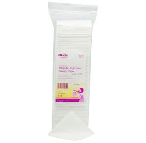 Plastic food storage bags arranged in a clear stack.