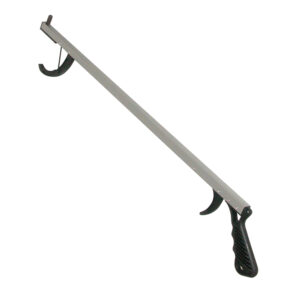 A metal grabber tool with a handle and trigger mechanism.