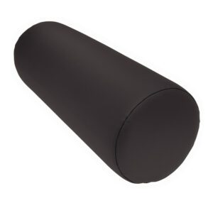 Black cylindrical foam roller for muscle massage and exercise.