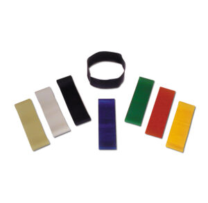 Set of colorful resistance bands for exercise and strength training.