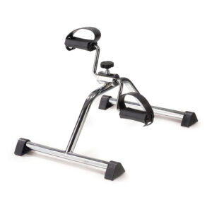 Compact pedal exerciser for indoor leg and arm workouts.