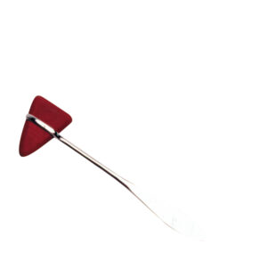 Red triangle-shaped golf club head on a metal shaft.