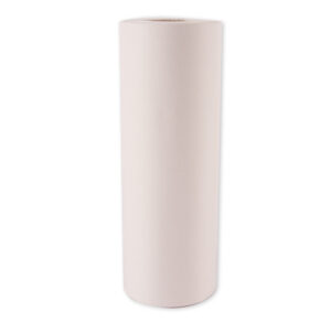 A tall, plain white cylindrical container or bottle.