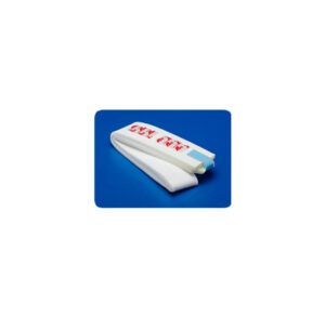 A white electronic device with red buttons on a blue background.