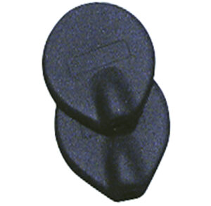 Black plastic fastener clip with a round head and a flat base.