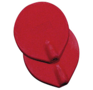 Red leather key holder with a snap button closure.