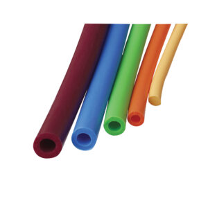 Colorful flexible silicone tubing in various sizes.