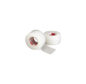 Two rolls of white adhesive tape, one partially unrolled.