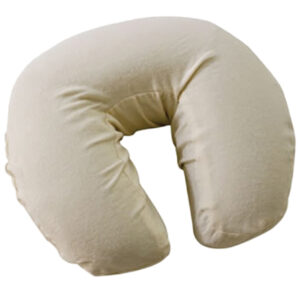 Beige U-shaped neck pillow for travel comfort.