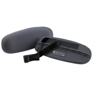 Black protective case for eyeglasses with a strap inside.
