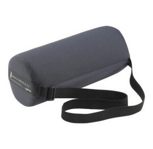 Black cylindrical carrying case with a shoulder strap.
