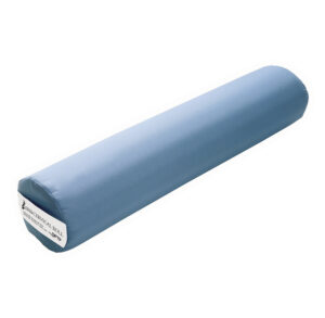 Light blue rectangular bolster pillow with a fabric cover.