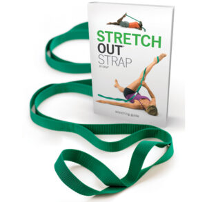 Green stretch out strap for flexibility exercises.