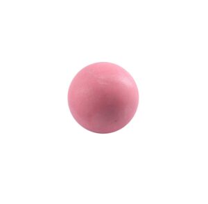 A single pink spherical object on a white background.