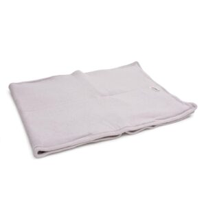 A neatly folded light pink blanket on a white background.
