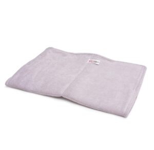 Soft lavender towel neatly folded on a white background.
