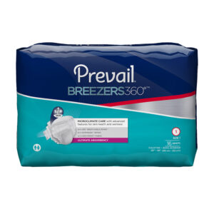 Package of Prevail Breezers 360 adult incontinence briefs.