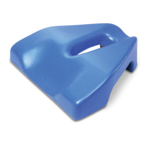 Blue ergonomic seat cushion with a handle for easy carrying.