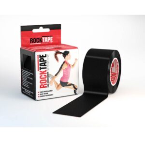 Roll of black RockTape kinesiology tape with packaging.