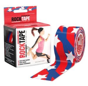 Roll of patriotic red, white, and blue kinesiology tape with packaging.