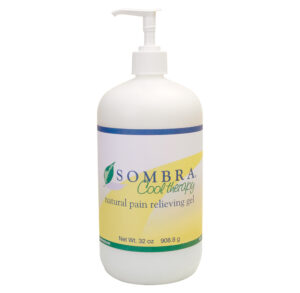 Bottle of Sombra cream with a pump dispenser.